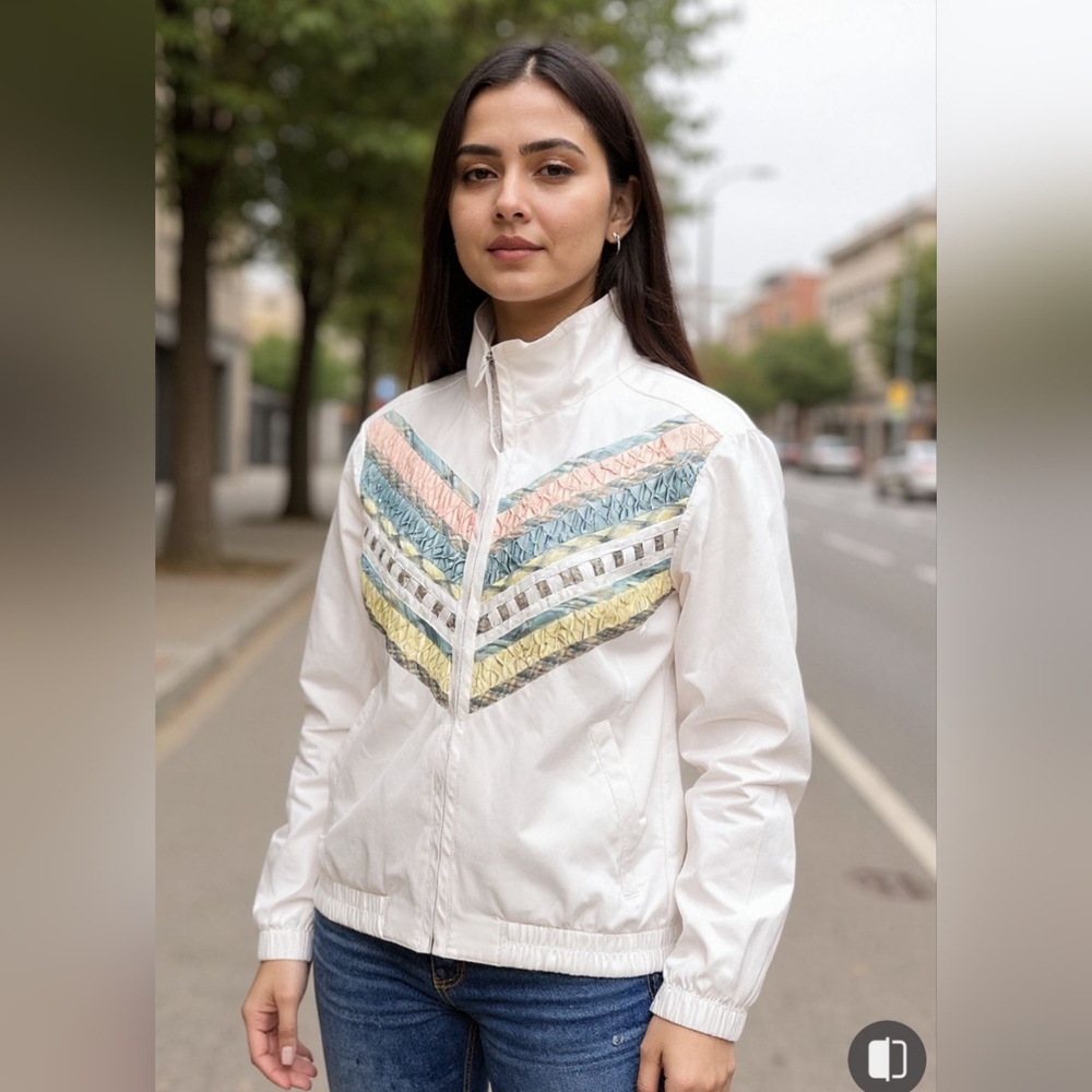 Koret Francisca  Women's White Jacket with Pastel Chevron